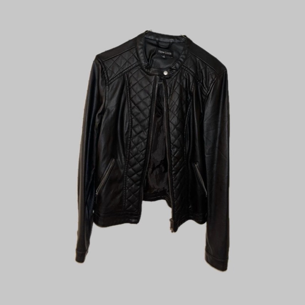 New Look Black Leather Jacket with Quilted Design